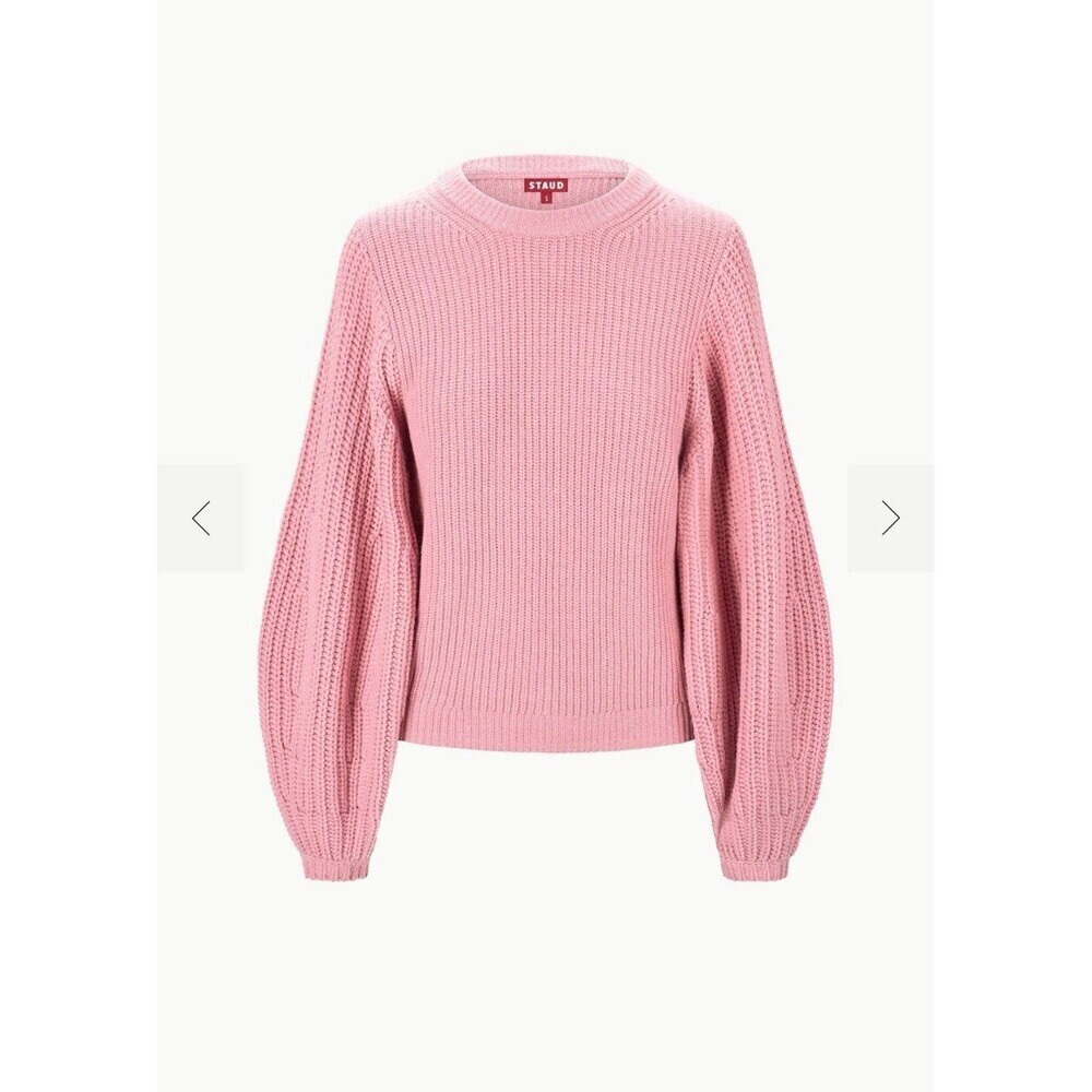 STAUD Aura Sweater Damask Pink Medium Chunky Merino Wool Balloon Sleeves Thick